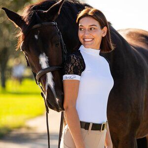 White/Black lace Equestrian Short sleeve shirt